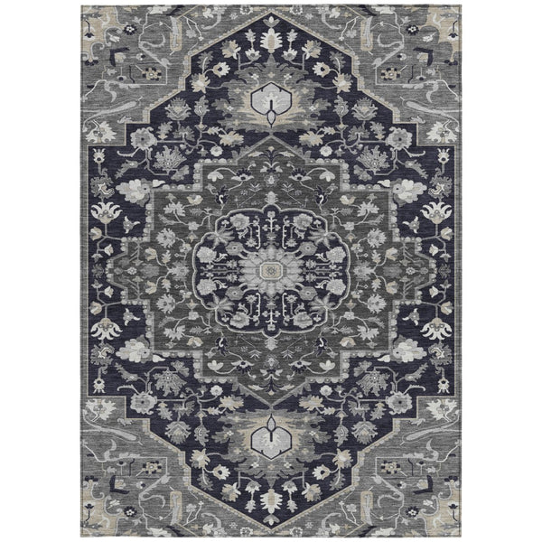 Homeroots 3' Artichoke Green Blue And Ivory Oriental Washable Area Rug For Indoor Or Outdoor Use, Durable Design 10' X 14' Polyester 596619