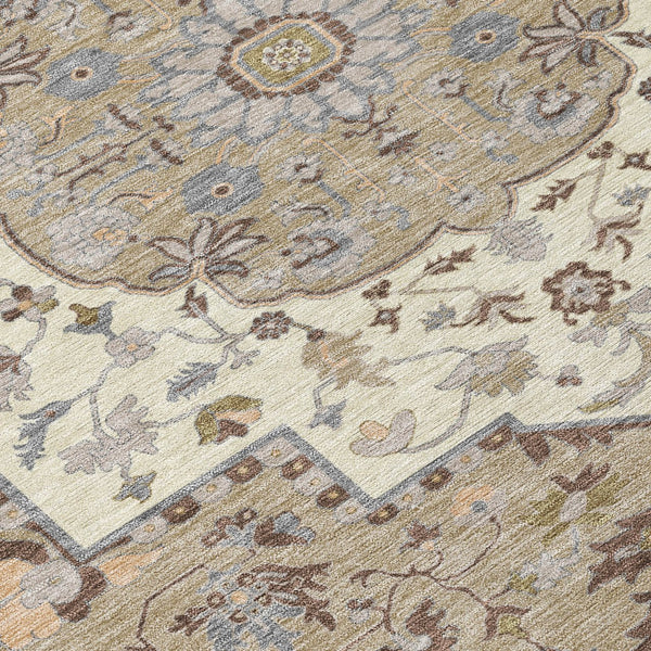 Homeroots 3' Artichoke Green Blue And Ivory Oriental Washable Area Rug For Indoor Or Outdoor Use, Durable Design 3' X 5' Polyester 596620