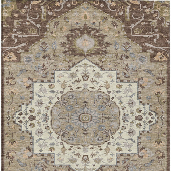 Homeroots 3' Artichoke Green Blue And Ivory Oriental Washable Area Rug For Indoor Or Outdoor Use, Durable Design 5' X 8' Polyester 596621
