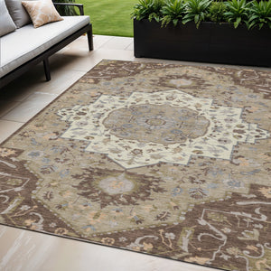 Homeroots 3' Artichoke Green Blue And Ivory Oriental Washable Area Rug For Indoor Or Outdoor Use, Durable Design 5' X 8' Polyester 596621