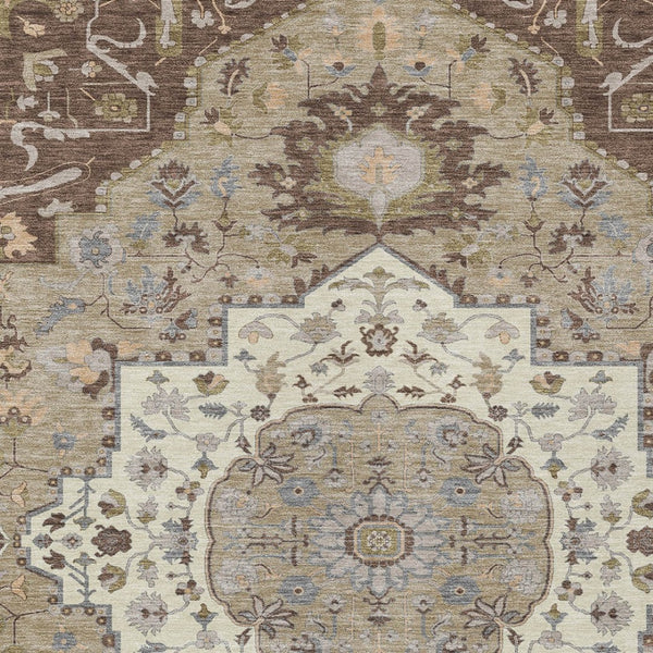 Homeroots 3' Artichoke Green Blue And Ivory Oriental Washable Area Rug For Indoor Or Outdoor Use, Durable Design 5' X 8' Polyester 596621