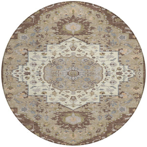 Homeroots 3' Artichoke Green Blue And Ivory Oriental Washable Area Rug For Indoor Or Outdoor Use, Durable Design 8' Round Polyester 596622