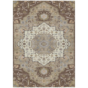 HomeRoots 5' Elegant Chocolate Beige and Gray Oriental Washable Area Rug for Indoor and Outdoor Spaces 8' X 10' 596623