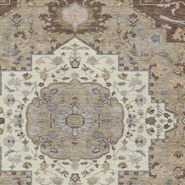 Homeroots 3' Artichoke Green Blue And Ivory Oriental Washable Area Rug For Indoor Or Outdoor Use, Durable Design 8' X 10' Polyester 596623