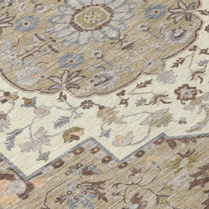 Homeroots 3' Artichoke Green Blue And Ivory Oriental Washable Area Rug For Indoor Or Outdoor Use, Durable Design 8' X 10' Polyester 596623