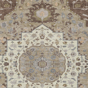 Homeroots 3' Artichoke Green Blue And Ivory Oriental Washable Area Rug For Indoor Or Outdoor Use, Durable Design 9' X 12' Polyester 596624