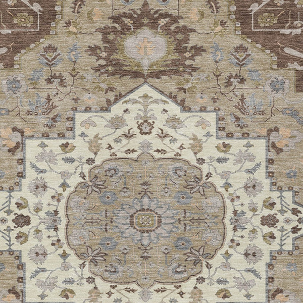 Homeroots 3' Artichoke Green Blue And Ivory Oriental Washable Area Rug For Indoor Or Outdoor Use, Durable Design 9' X 12' Polyester 596624