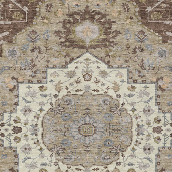 Homeroots 3' Artichoke Green Blue And Ivory Oriental Washable Area Rug For Indoor Or Outdoor Use, Durable Design 10' X 14' Polyester 596625