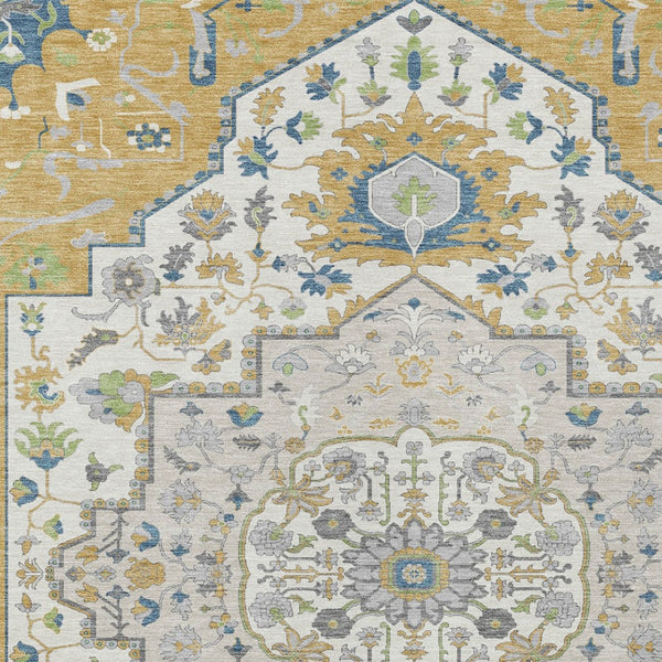 Homeroots 3' Artichoke Green Blue And Ivory Oriental Washable Area Rug For Indoor Or Outdoor Use, Durable Design 3' X 5' Polyester 596626