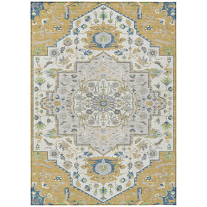 HomeRoots 5' Elegant Gold, Ivory & Blue Oriental Rug - Versatile Indoor/Outdoor Area Rug for Easy Care & Style 5' X 8' 596627
