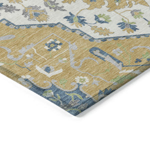 Homeroots 3' Artichoke Green Blue And Ivory Oriental Washable Area Rug For Indoor Or Outdoor Use, Durable Design 5' X 8' Polyester 596627