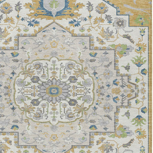 Homeroots 3' Artichoke Green Blue And Ivory Oriental Washable Area Rug For Indoor Or Outdoor Use, Durable Design 5' X 8' Polyester 596627