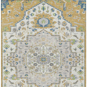 Homeroots 3' Artichoke Green Blue And Ivory Oriental Washable Area Rug For Indoor Or Outdoor Use, Durable Design 10' X 14' Polyester 596631