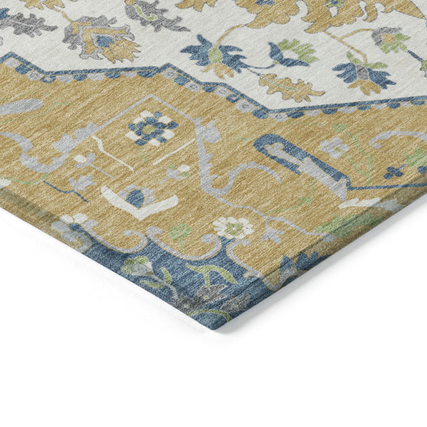 Homeroots 3' Artichoke Green Blue And Ivory Oriental Washable Area Rug For Indoor Or Outdoor Use, Durable Design 10' X 14' Polyester 596631