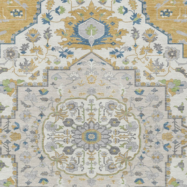 Homeroots 3' Artichoke Green Blue And Ivory Oriental Washable Area Rug For Indoor Or Outdoor Use, Durable Design 10' X 14' Polyester 596631