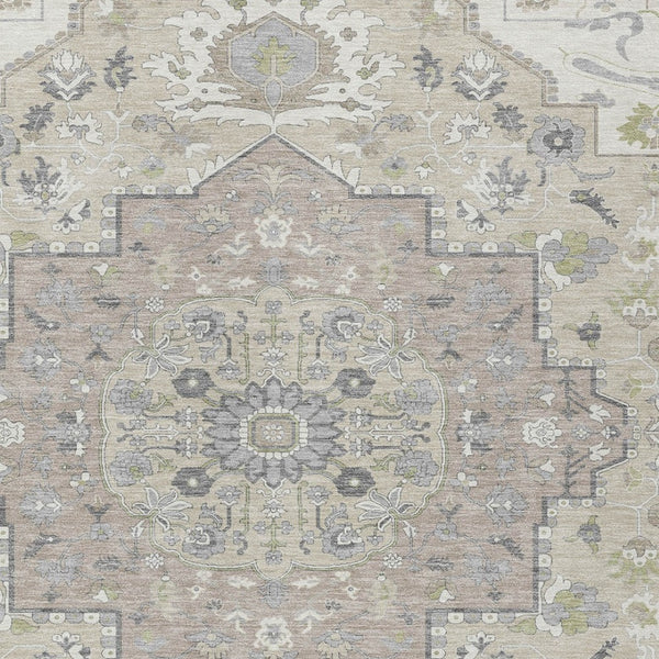 Homeroots 3' Artichoke Green Blue And Ivory Oriental Washable Area Rug For Indoor Or Outdoor Use, Durable Design 3' X 5' Polyester 596632