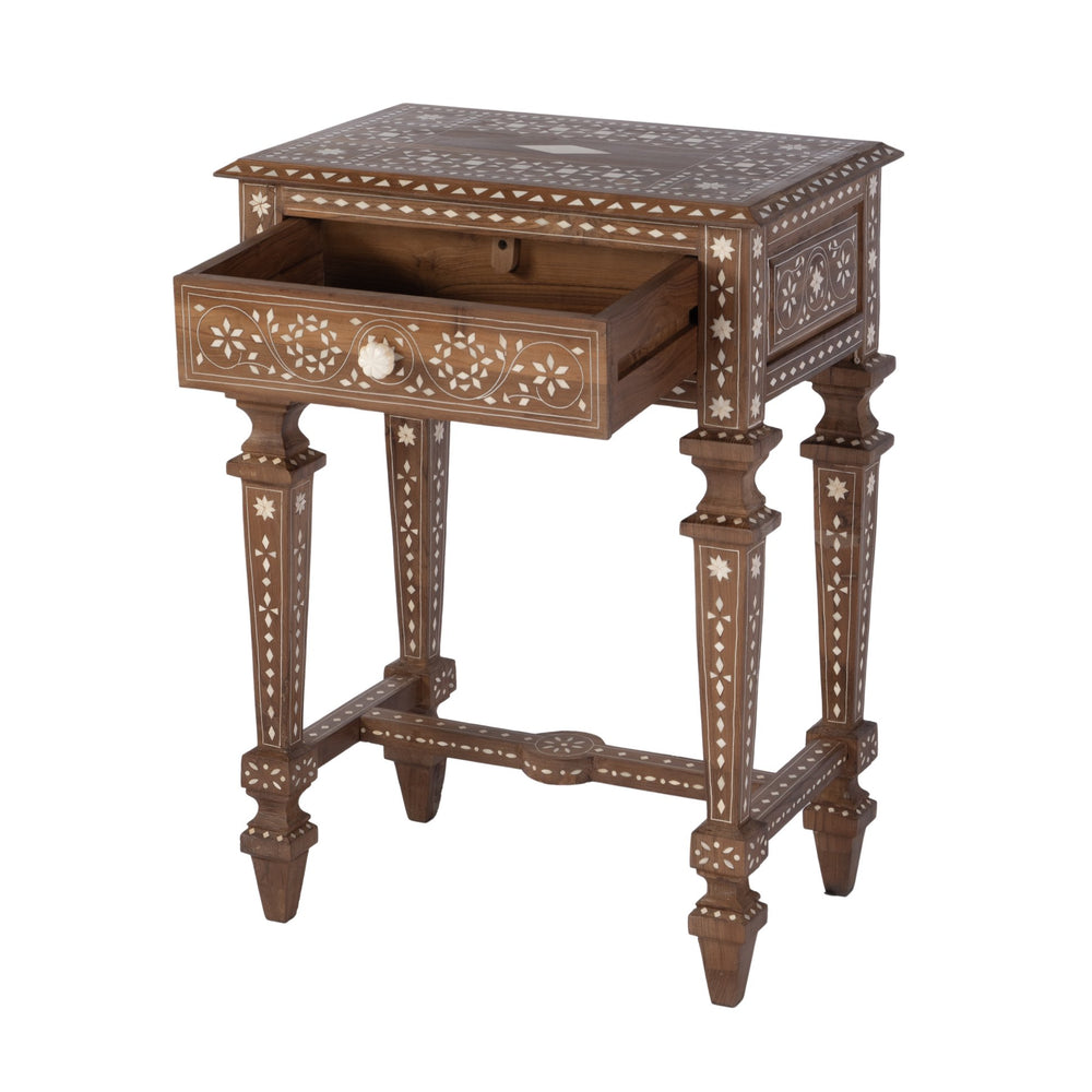 Butler Specialty Butler Rashmi Rectangular Teak & Bone End Table - Elegant 1 Drawer Design For Chic Interiors Brown Teak,Bone,Inlay 5966338-butler
