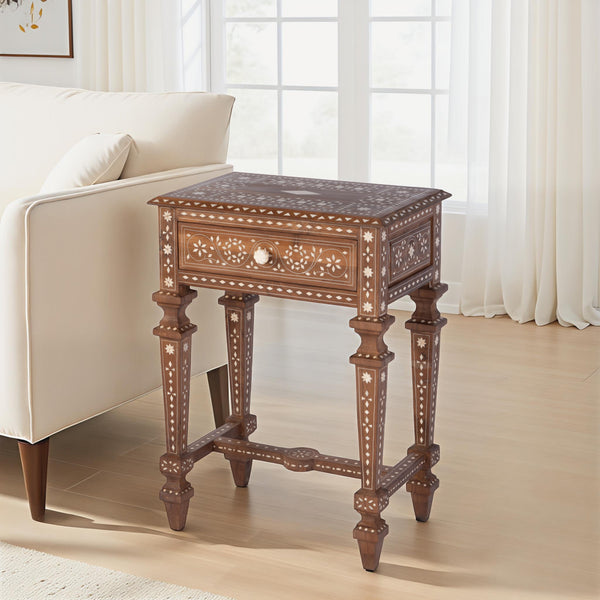 Butler Specialty Butler Rashmi Rectangular Teak & Bone End Table - Elegant 1 Drawer Design For Chic Interiors Brown Teak,Bone,Inlay 5966338-butler
