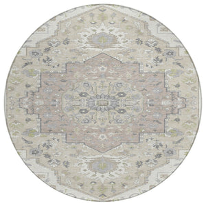 HomeRoots 5' Elegant Ivory Beige and Gray Oriental Washable Area Rug for Indoor and Outdoor Spaces 8' Round 596634