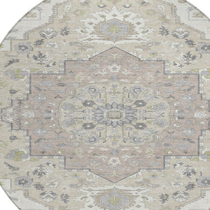 Homeroots 3' Artichoke Green Blue And Ivory Oriental Washable Area Rug For Indoor Or Outdoor Use, Durable Design 8' Round Polyester 596634