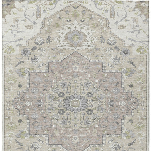 Homeroots 3' Artichoke Green Blue And Ivory Oriental Washable Area Rug For Indoor Or Outdoor Use, Durable Design 8' X 10' Polyester 596635