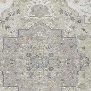 Homeroots 3' Artichoke Green Blue And Ivory Oriental Washable Area Rug For Indoor Or Outdoor Use, Durable Design 8' X 10' Polyester 596635