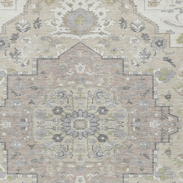 Homeroots 3' Artichoke Green Blue And Ivory Oriental Washable Area Rug For Indoor Or Outdoor Use, Durable Design 8' X 10' Polyester 596635