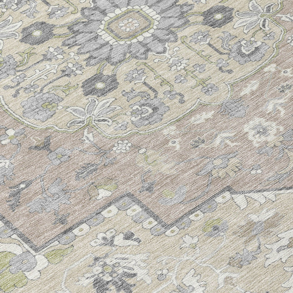 Homeroots 3' Artichoke Green Blue And Ivory Oriental Washable Area Rug For Indoor Or Outdoor Use, Durable Design 8' X 10' Polyester 596635