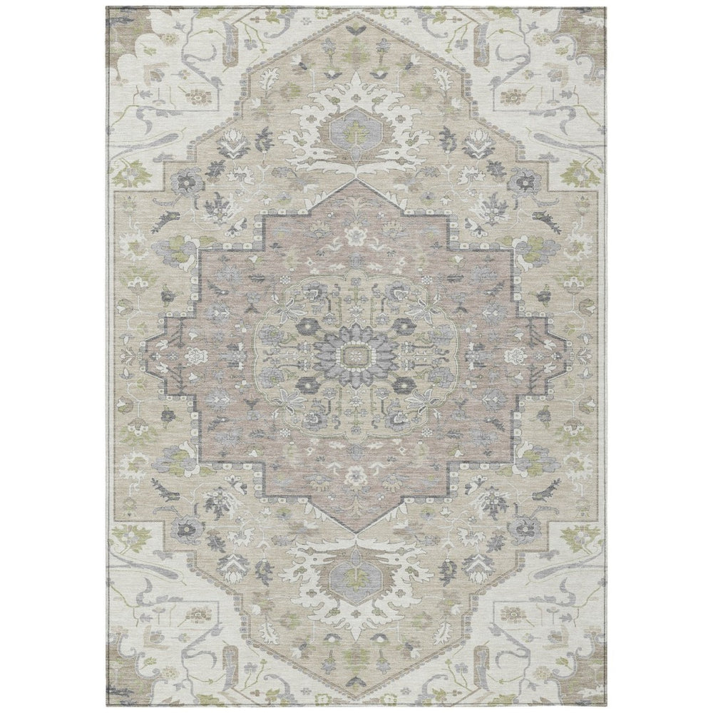 HomeRoots 9' X 12' Ivory Beige & Gray Oriental Area Rug - Stylish, Durable, Washable for Indoor & Outdoor Use 596636