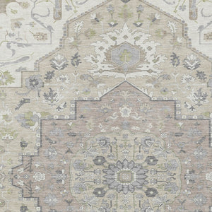 Homeroots 3' Artichoke Green Blue And Ivory Oriental Washable Area Rug For Indoor Or Outdoor Use, Durable Design 9' X 12' Polyester 596636