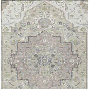 Homeroots 3' Artichoke Green Blue And Ivory Oriental Washable Area Rug For Indoor Or Outdoor Use, Durable Design 10' X 14' Polyester 596637