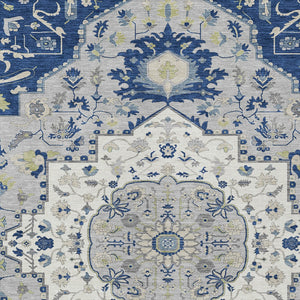 Homeroots 3' Artichoke Green Blue And Ivory Oriental Washable Area Rug For Indoor Or Outdoor Use, Durable Design 3' X 5' Polyester 596638