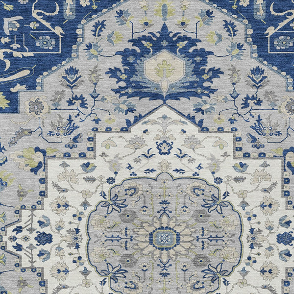 Homeroots 3' Artichoke Green Blue And Ivory Oriental Washable Area Rug For Indoor Or Outdoor Use, Durable Design 3' X 5' Polyester 596638