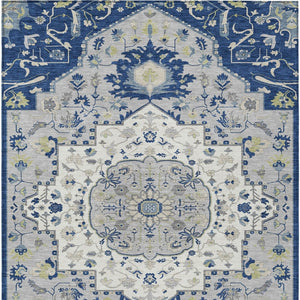 Homeroots 3' Artichoke Green Blue And Ivory Oriental Washable Area Rug For Indoor Or Outdoor Use, Durable Design 5' X 8' Polyester 596639