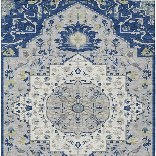Homeroots 3' Artichoke Green Blue And Ivory Oriental Washable Area Rug For Indoor Or Outdoor Use, Durable Design 8' X 10' Polyester 596641