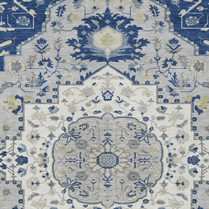 Homeroots 3' Artichoke Green Blue And Ivory Oriental Washable Area Rug For Indoor Or Outdoor Use, Durable Design 8' X 10' Polyester 596641