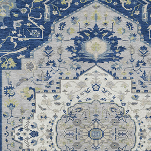 Homeroots 3' Artichoke Green Blue And Ivory Oriental Washable Area Rug For Indoor Or Outdoor Use, Durable Design 9' X 12' Polyester 596642