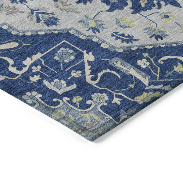 Homeroots 3' Artichoke Green Blue And Ivory Oriental Washable Area Rug For Indoor Or Outdoor Use, Durable Design 10' X 14' Polyester 596643