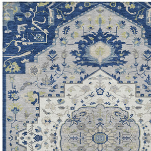 Homeroots 3' Artichoke Green Blue And Ivory Oriental Washable Area Rug For Indoor Or Outdoor Use, Durable Design 10' X 14' Polyester 596643