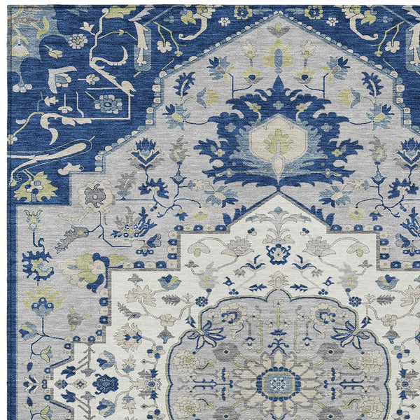 Homeroots 3' Artichoke Green Blue And Ivory Oriental Washable Area Rug For Indoor Or Outdoor Use, Durable Design 10' X 14' Polyester 596643