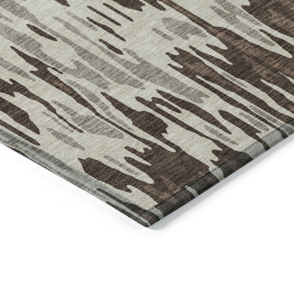 Homeroots 3' Washable Brown Beige And Gray Striped Area Rug For Indoor And Outdoor High Traffic Spaces 3' X 5' Polyester 596650
