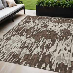 Homeroots 3' Washable Brown Beige And Gray Striped Area Rug For Indoor And Outdoor High Traffic Spaces 5' X 8' Polyester 596651