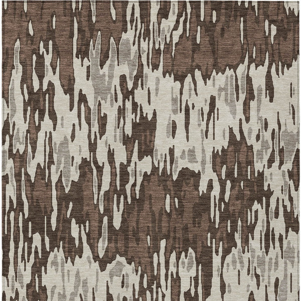 Homeroots 3' Washable Brown Beige And Gray Striped Area Rug For Indoor And Outdoor High Traffic Spaces 5' X 8' Polyester 596651