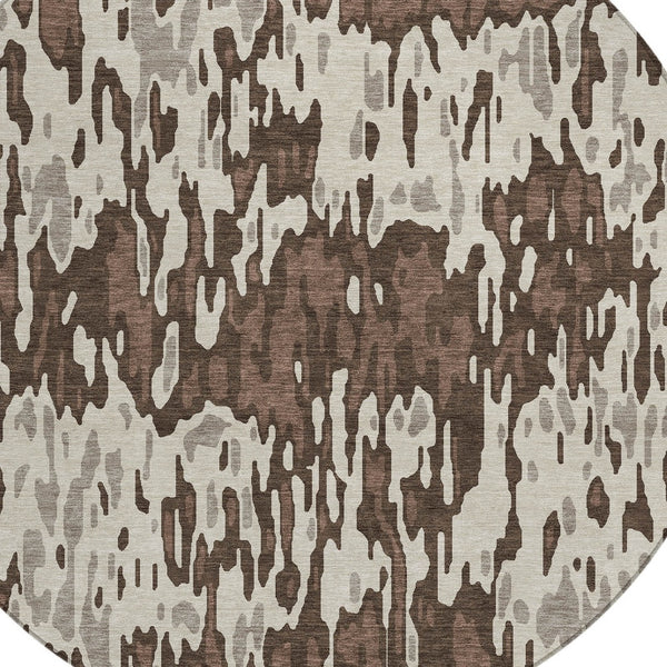 Homeroots 3' Washable Brown Beige And Gray Striped Area Rug For Indoor And Outdoor High Traffic Spaces 8' Round Polyester 596652