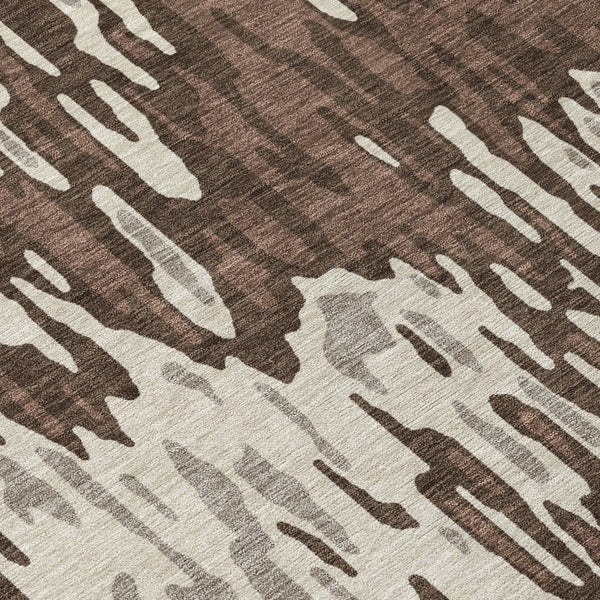 Homeroots 3' Washable Brown Beige And Gray Striped Area Rug For Indoor And Outdoor High Traffic Spaces 8' Round Polyester 596652