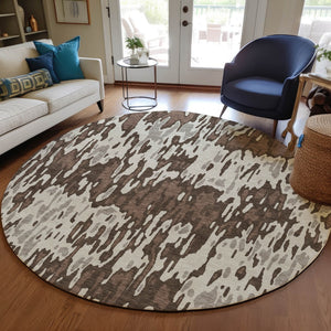 Homeroots 3' Washable Brown Beige And Gray Striped Area Rug For Indoor And Outdoor High Traffic Spaces 8' Round Polyester 596652