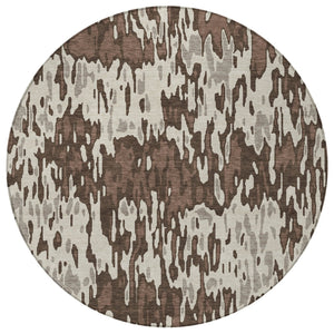 Homeroots 3' Washable Brown Beige And Gray Striped Area Rug For Indoor And Outdoor High Traffic Spaces 8' Round Polyester 596652