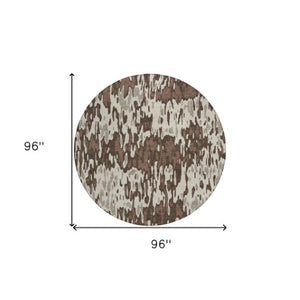 Homeroots 3' Washable Brown Beige And Gray Striped Area Rug For Indoor And Outdoor High Traffic Spaces 8' Round Polyester 596652