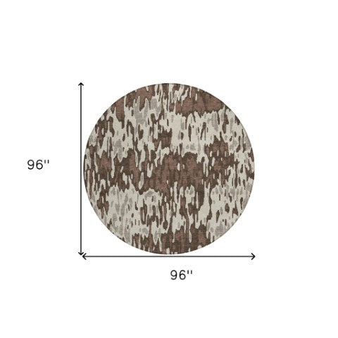 Homeroots 3' Washable Brown Beige And Gray Striped Area Rug For Indoor And Outdoor High Traffic Spaces 8' Round Polyester 596652