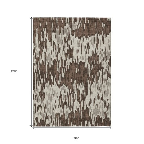 Homeroots 3' Washable Brown Beige And Gray Striped Area Rug For Indoor And Outdoor High Traffic Spaces 8' X 10' Polyester 596653